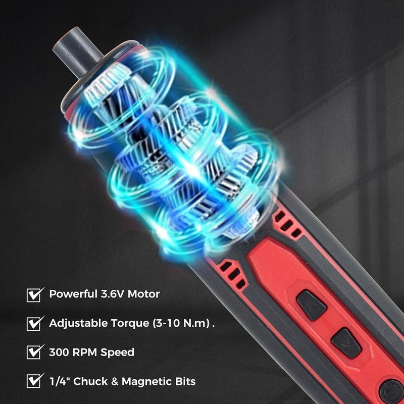 MDBTTOOLS 3.6V Cordless Impact Screwdriver Set with 1.5Ah Rechargeable Lithium Battery (Red 02) - Image 2